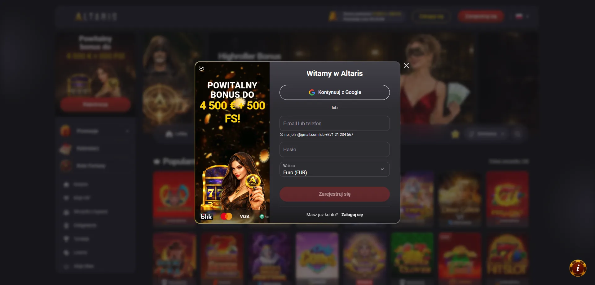 Rejestracja konta w Altaris Casino – krok po kroku